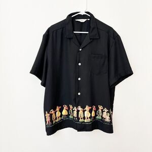 Vintage 50s 60s Hawaiian Hula Girl Shirt Mens XL Black Rockabilly Tiki MCM